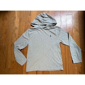 Polo Ralph Lauren Boys XL 18-20 Gray Long Sleeve Hooded T-Shirt Pony Logo Tee